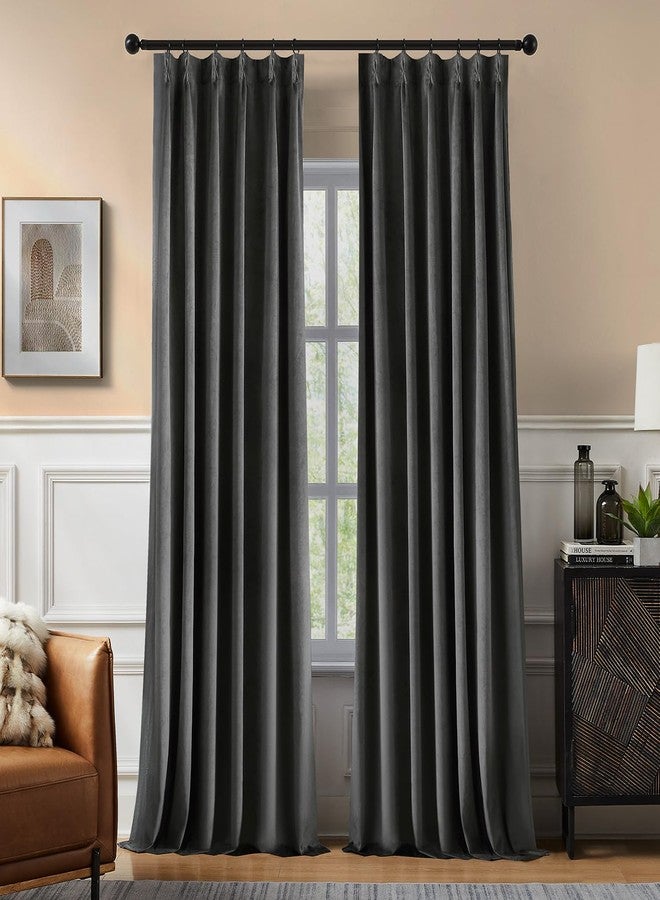 Swandream Pinch Pleated 100% Blackout Curtains for Bedroom, Grey Velvet Curtains for Living Room, Black Out Curtain 90 inch Long Room Darkening, Blackout Pinch Pleat Drapes with Hooks 2 Panels - Image 1